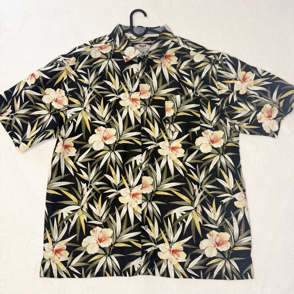 Bahama Bay Club Mens Hawaiian Hibiscus Floral Camp Shirt Black Size XXL